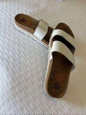 Reef Vista White Double-Strap Cork Slide Sandals